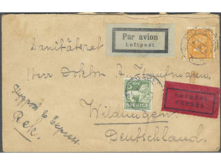 Sweden. Facit 168, 143A cover , 5 öre + 1 kr on special delivery air mail cover sent …