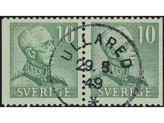Sweden. Facit 274BB used , 1948 Gustaf V large numerals 10 öre green, pair. EXCELLENT …