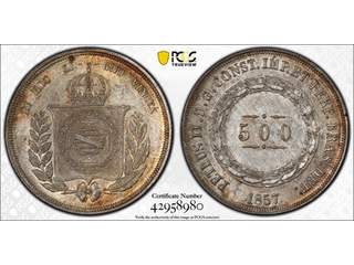 Brazil Pedro II (1831-1889) 500 reis 1857, XF-UNC, PCGS MS63