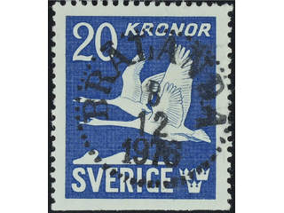 Sweden. Facit 337B used , 1953 Flying Swans 20 Kr blue, perf at three sides. EXCELLENT …