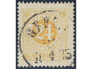 Sweden. Facit 24e used , 24 öre orange-yellow on yellowish plain paper. Superb …