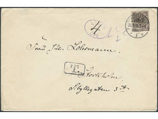 Sweden. Facit 45. Incoming stamped mail. Germany. 3 pf on insufficiently prepaid printed …