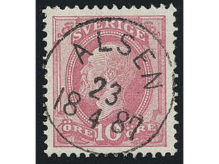 Sweden. Facit 45a used , 1886 Oscar II with posthorn on back 10 öre dull violet-carmine. …