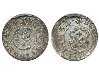 Coins, Swedish possessions, Riga. Kristina, SB 73, 1 solidus 1654. Graded by PCGS as …