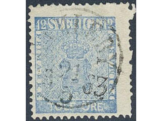 Sweden. Facit 9d2 used , 12 öre light blue. EXCELLENT cancellation GAMLEBY 21.5.1863. …