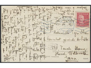 Sweden. Facit 149A on cover, 10 öre on postcard sent from STOCKHOLM 13.11.20 to Java.