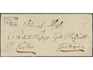 Sweden. R county. LIDKÖPING 5.12.1855, rectangular postmark type 2 on cover front sent …