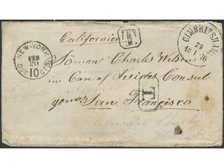 Sweden. Foreign-related cover. USA. Unpaid cover sent from CIMBRITSHAMN 29.1.1876 to San …