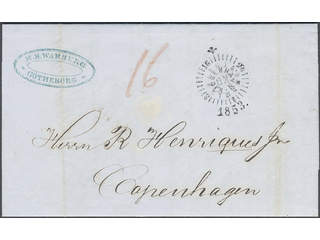 Sweden. Foreign-related cover. Denmark. Unpaid letter dated "Götheborg 14 Juny 1853", …