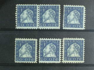 Sweden. Facit 152C ★★ , 1920 Gustav II Adolf 20 öre blue, perf on four sides. Six copies …