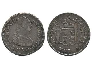 Coins, Guatemala. Ferdinand VII (1808-21), KM 60, 1/2 real 1810. 1.61 g. Calico 1281. …