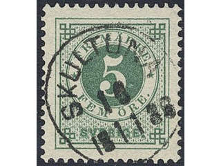 Sweden. Facit 30 used , 5 öre green. Superb/EXCELLENT cancellation SKULTUNA 15.11.1886.