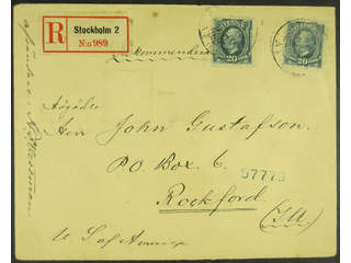 Sweden. Facit 56 cover, 1891 Oscar II 20 öre blue. 2×20 öre on registered cover sent …