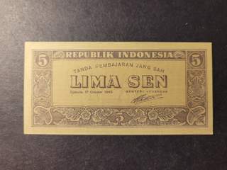 Indonesia 5 sen 17.10.1945, UNC