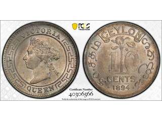 Ceylon Queen Victoria (1837-1901) 10 cents 1894, UNC, PCGS MS65