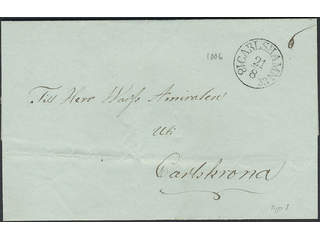 Sweden. K county. CARLSHAMN 21.8.1832, arc postmark. Type 1 on beautiful cover sent to …