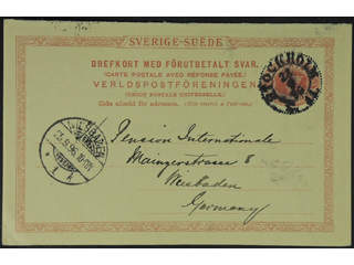 Sweden. Postal stationery, double postcard Facit bKd13 , Repl cardd 10+10 öre with …