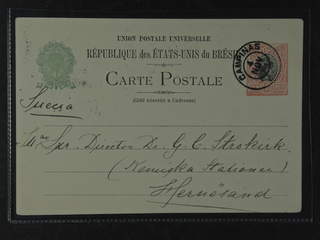 Sweden. Incoming stamped mail. Brazil. Postal stationery card 100 reis sent from …