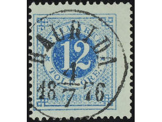 Sweden. Facit 21m used , 12 öre blue. EXCELLENT cancellation HAURIDA 4.7.1876.