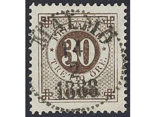 Sweden. Facit 47d used , 30 öre grey-brown. EXCELLENT cancellation MALMÖ 14.2.1888.