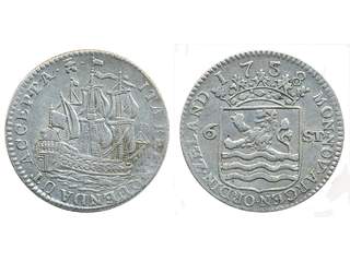 Coins, Netherlands, Zeeland. KM 90, 6 stuivers 1758. 4.95 g. VF.