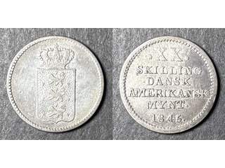Danska Västindien Christian VIII (1839-48) 20 skilling 1845, VF