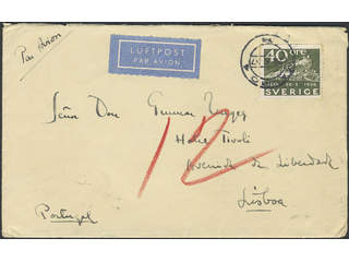 Sweden. Air mail cover Facit 253 , 40 öre, single usage, on air mail cover sent from …