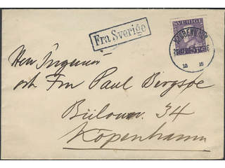 Sweden. Facit 175A. DENMARK. Danish cancellations KJØBENHAVN 29.11.24 and FRA SVERIGE on …