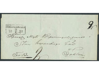 Sweden. W county. SMEDJEBACKEN 11.8.1838, rectangular postmark. Type 1 on 2-fold cover …