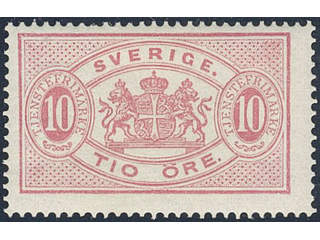 Sweden. Official Facit Tj16A ★ , 10 öre red, perf 13, type I. One short perf. SEK 450