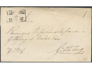 Sweden. R county. CARLSBORG 23.6.1857, rectangular postmark. Type 2 on cover sent during …