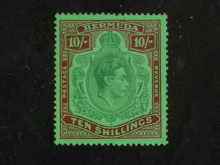 Bermuda. Michel 114a ★ , 1938 George VI 10 Sh green and deep lake on pale emerald paper. …