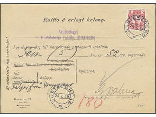 Sweden. Facit 82 cover , 10 öre on postal form No. 77 (Nov. 1917) cancelled GUSTAFSBERG …