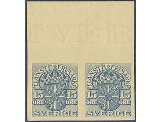 Sweden. Official Facit Tj33 P (★) , 15 öre in imperforated colour proof in dull blue in …