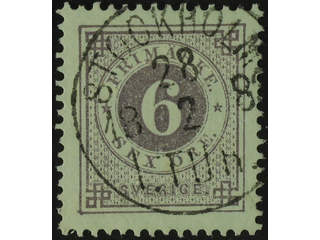 Sweden. Facit 31g used , 6 öre bluish lilac on white paper. EXCELLENT cancellation …