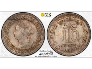 Ceylon Queen Victoria (1837-1901) 10 cents 1899, UNC, PCGS MS65
