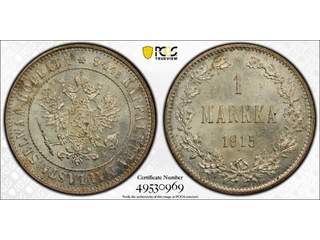 Finland Nicholas II (1894-1917) 1 markkaa 1915, 01/0, PCGS MS64