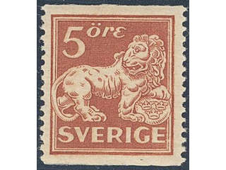 Sweden. Facit 142Ecxz ★★ , 5 öre brown-red, type II, perf 13 with watermark lines + KPV. …
