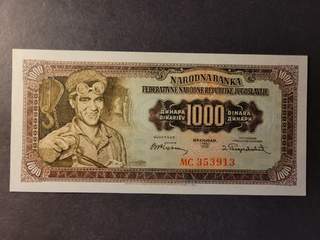 Yugoslavia 1000 dinara 1.5.1955, UNC Plate 2
