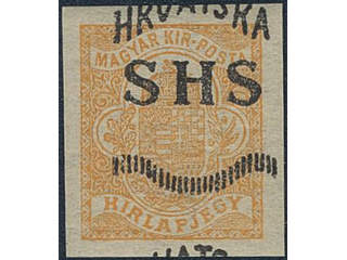Yugoslavia. Michel 57 ★★, 1919 SHS overprint on 2 f orange with misplaced overprint …
