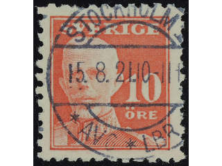 Sweden. Facit 149C used , 1920 Gustaf V full face 10 öre red, perf on four sides. …