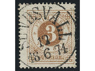 Sweden. Facit 17 used , 3 öre brown. EXCELLENT cancellation SUNDSVALL 12.6.1874. One …