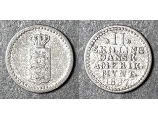 Danska Västindien Christian VII (1808-1839) 2 skilling 1837, AU, type 2