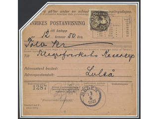 Sweden. Facit 148C cover , 30 öre brun, four sided perf. on money order sent from BODEN …