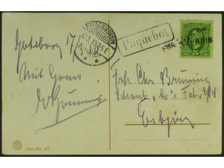 Sweden. Facit 52. DENMARK. Danish cancellations on FRA SVERRIG, PAQUEBOT and …