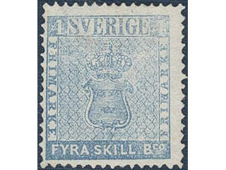 Sweden. Facit 2 (★) , 4 skill blue. Two repaired corner perfs. SEK 13000