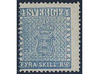 Sweden. Facit 2e (★), 4 skill blue, medium-thick paper. Opinion (shade) by O.P. SEK 14000