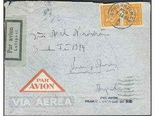 Sweden. Facit 168 cover , 2x1 kr on Air mail cover sent from STOCKHOLM CST 7.12.33 to …