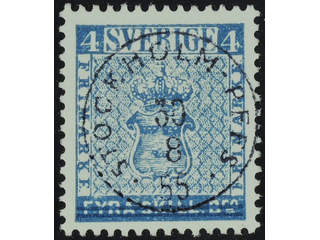 Sweden. Facit 472 used , 1955 Stockholmia-55 4 öre blue. EXCELLENT cancellation …