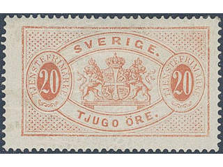 Sweden. Official Facit Tj6a ★ , 20 öre deep orange-red, perf 14. Superb copy according …